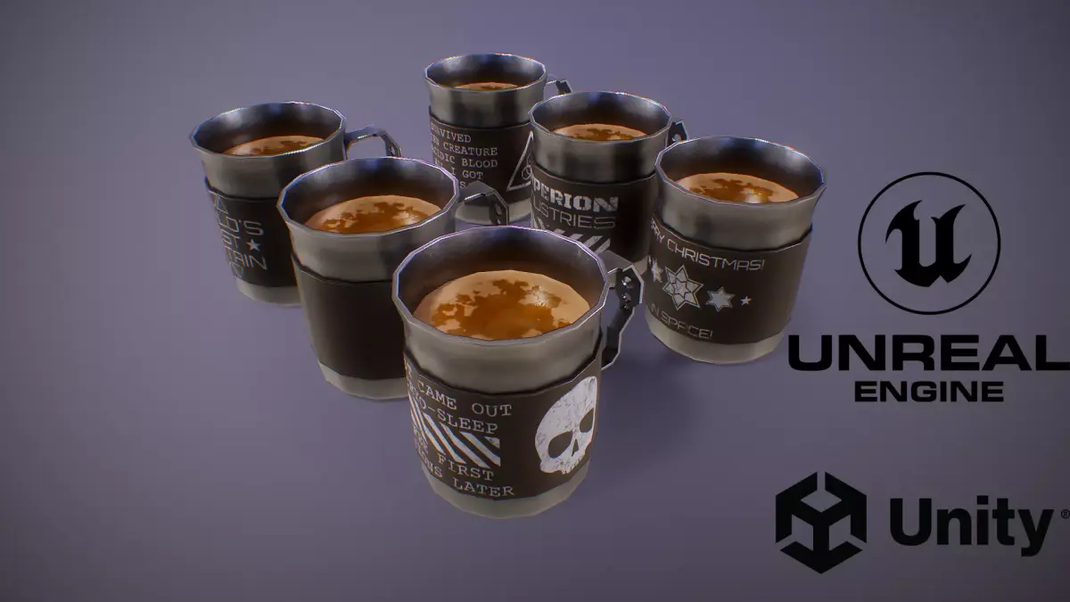 PBR Sci-Fi Coffee Mug Collection Low-poly 3D model