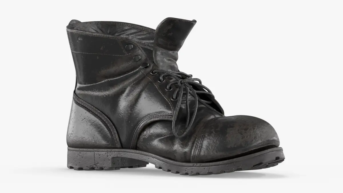 Vintage Leather Work Boot Black 3D model