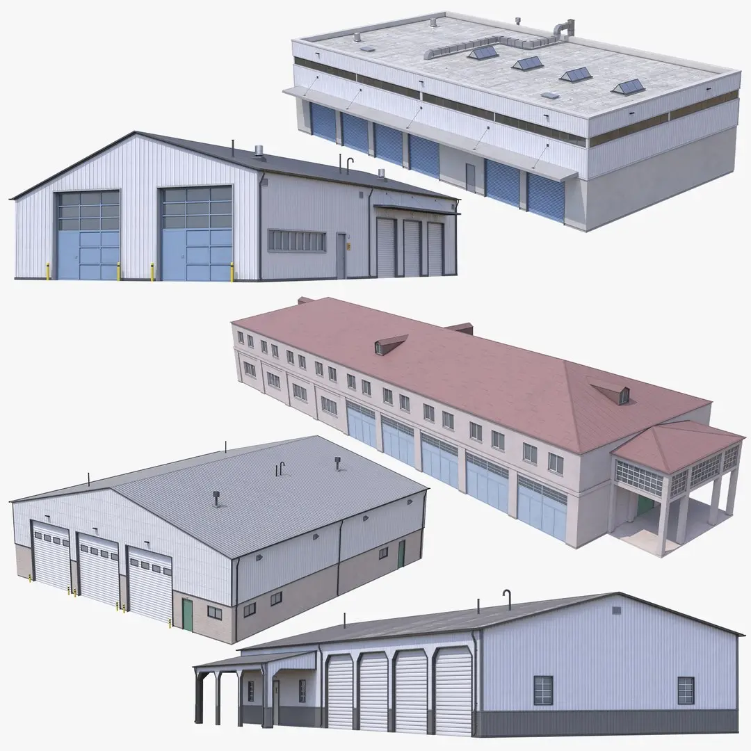 5 Industrial Buildings Collection 3D model purchase