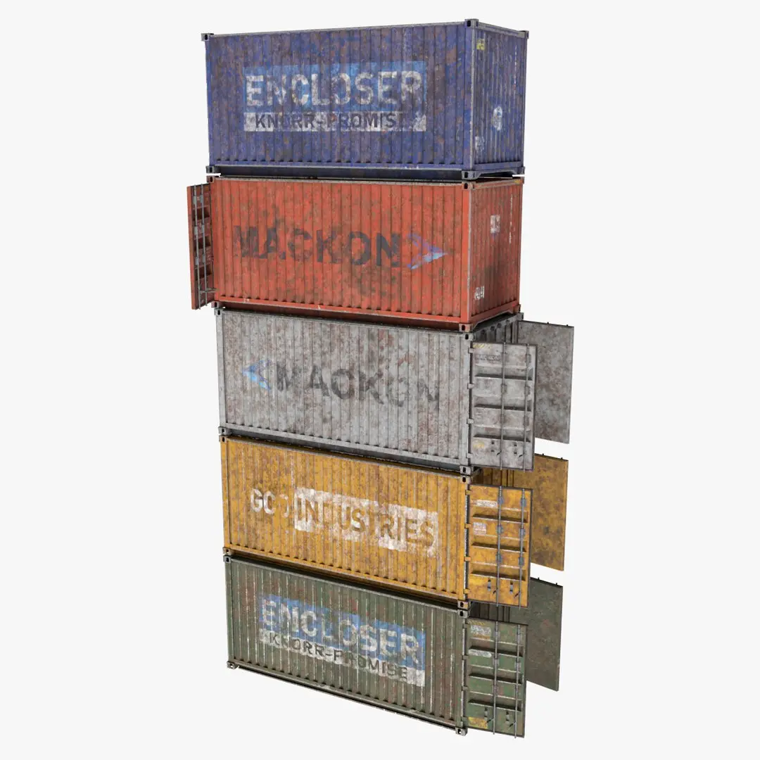 5 Cargo Dusty Container 20ft Single mat All PBR Unity UE Textures 3D model