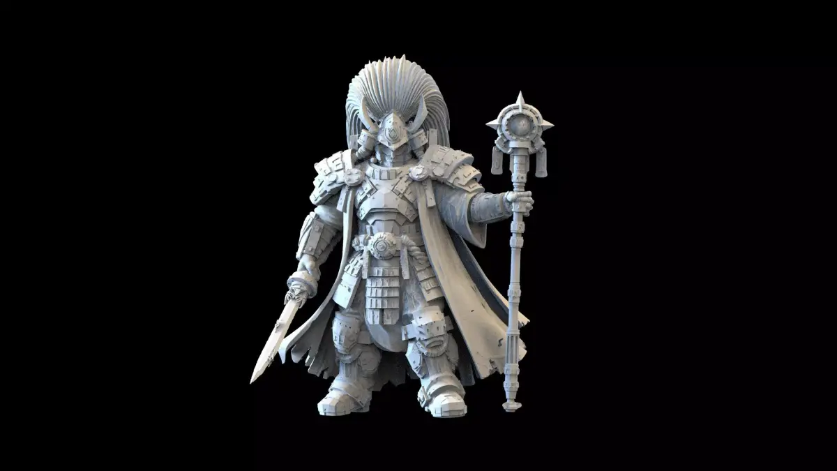 Sci-Fi Dark Priest STL Grimdark Warrior Miniature with Staff  3D print model