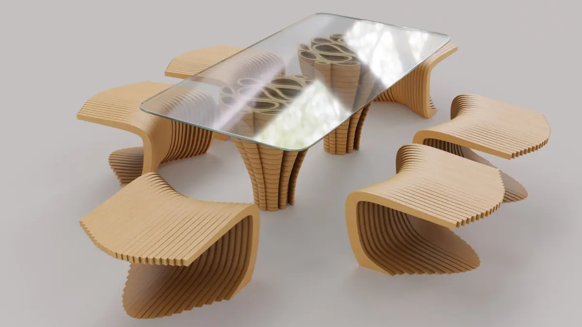 Unique Parametric Design Table With six chairs 3D model