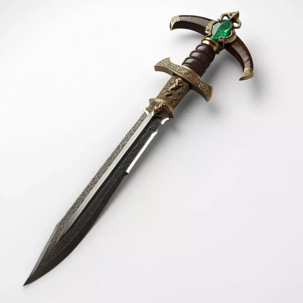 Ornate Fantasy Dagger with Emerald Gem 3D model