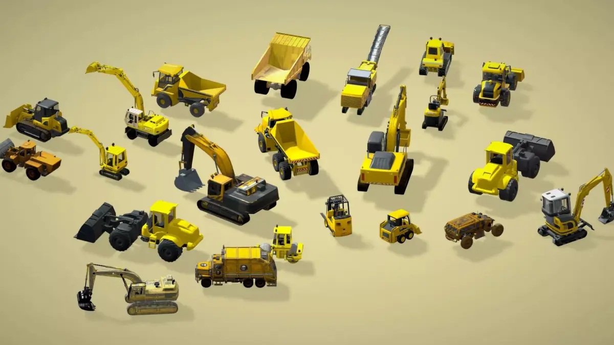Cartoon Yellow Construction Toy Vehicle 3D Model Assets Low-poly 3D model