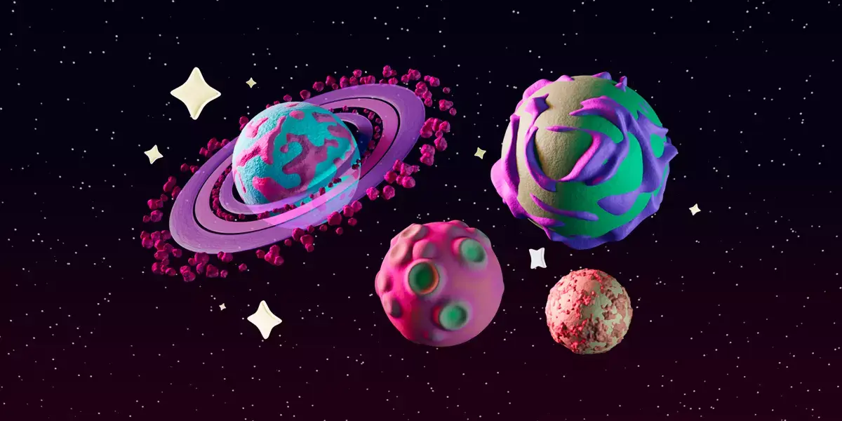 Colorful texturized cartoony planets set 3D model