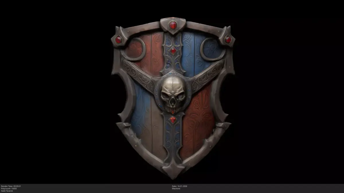 Stylized Skull Warlord Shield Game Ready - AI Low-poly 3D model