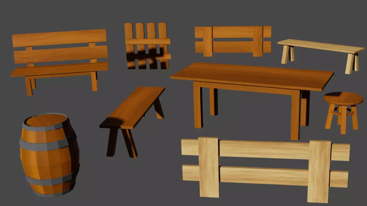 Wooden Furniture Pack Low-poly 3D model