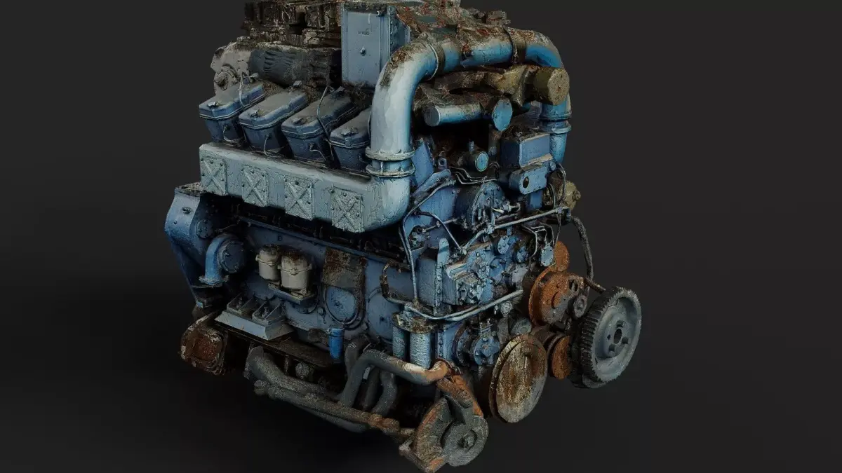 truck engine machinery rusty wreck PBR photogrammetry Low-poly 3D model