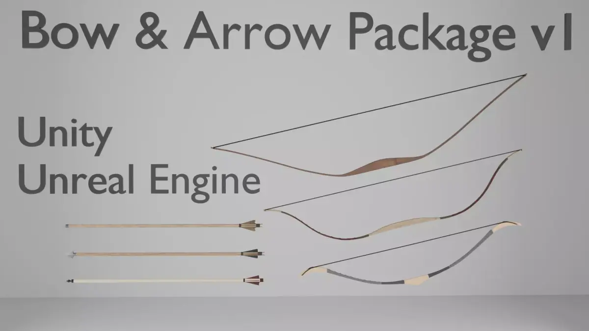 Game Ready Arrow and Bow Weapons Package v1 - 6 Assets Low-poly 3D model