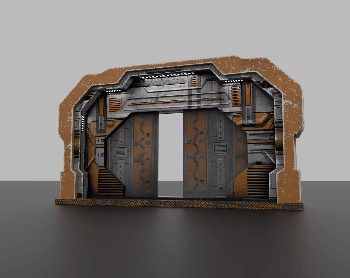 SciFi Industrial Door Futuristic Cyberpunk Gate Low-poly 3D model