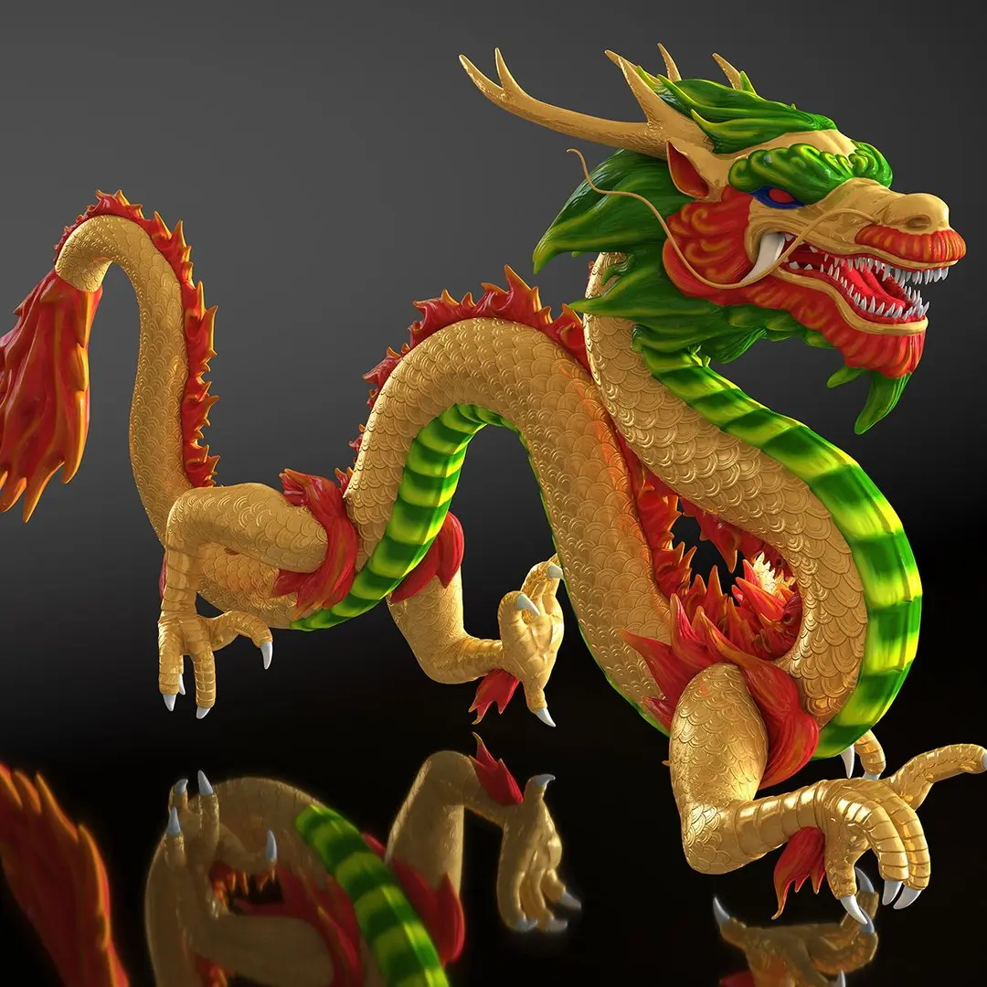 Colorful Chinese Dragon Rigged for Maya 3D model