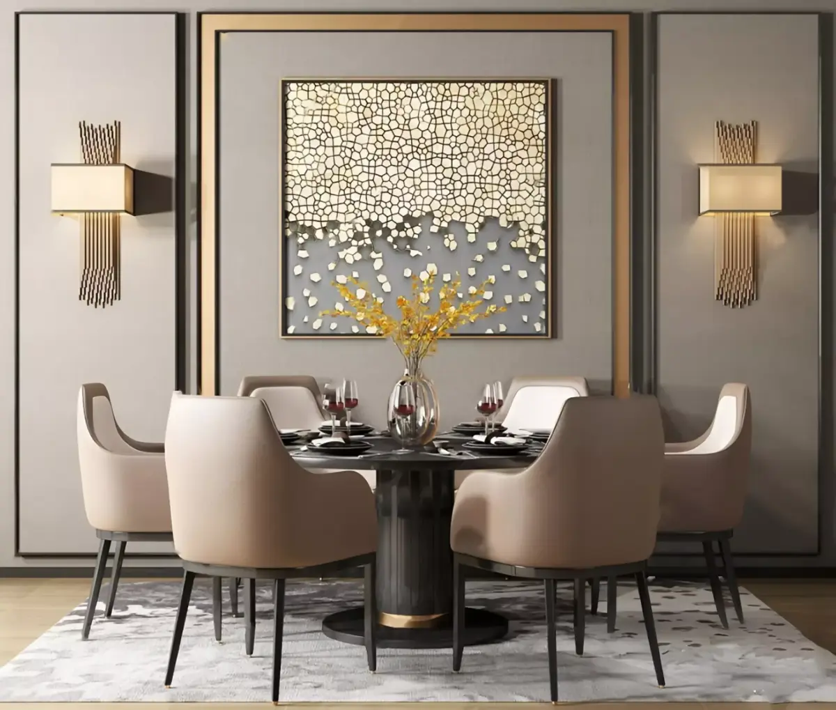 Dining table chair and tableware combination 3D model