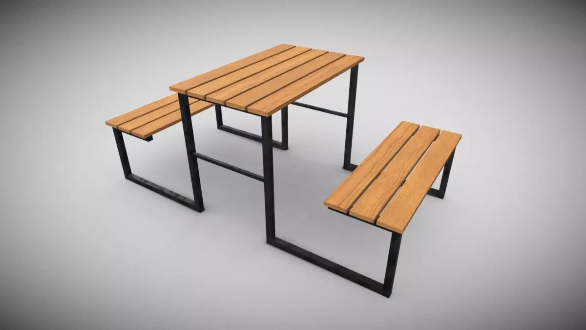 Outdoor Bench Low-poly 3D model 2