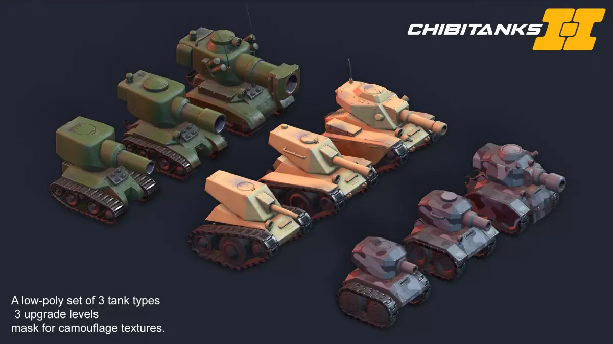 Low-poly chibi tanks 3D model