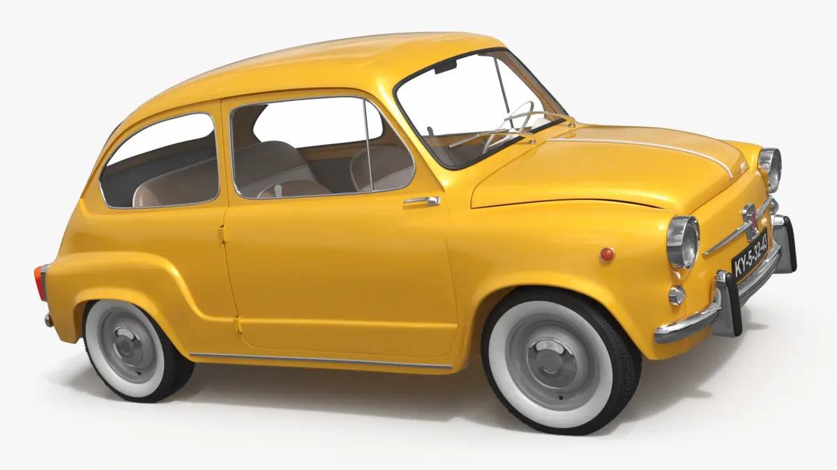 Retro Coupe Fiat 600 Yellow 3D model
