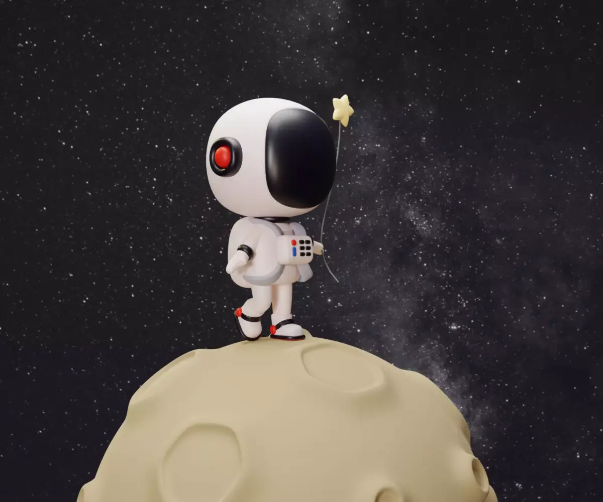 astronaut 3D print model and moon 3D model