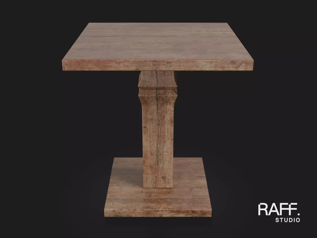 Rustic Square Side Table - Country Wooden Furniture 3D model