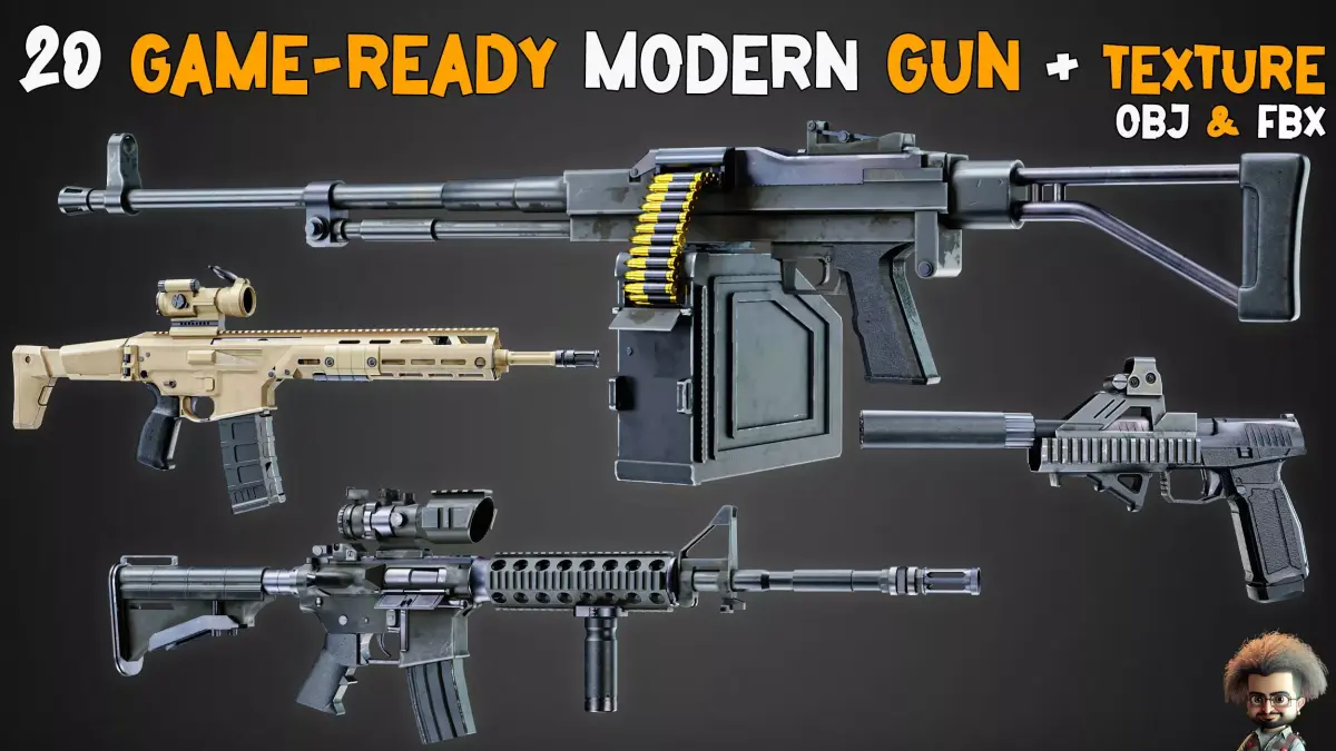 20 Modern Gun and 4K Texture    Vol 11   Low-poly 3D model
