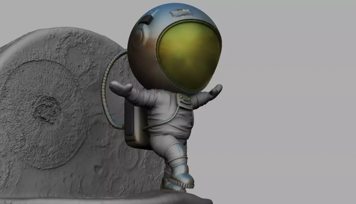 CUTE CHIBI SPACEMAN ON EDGE OF MOON 3D PRINT MODEL 3D print model