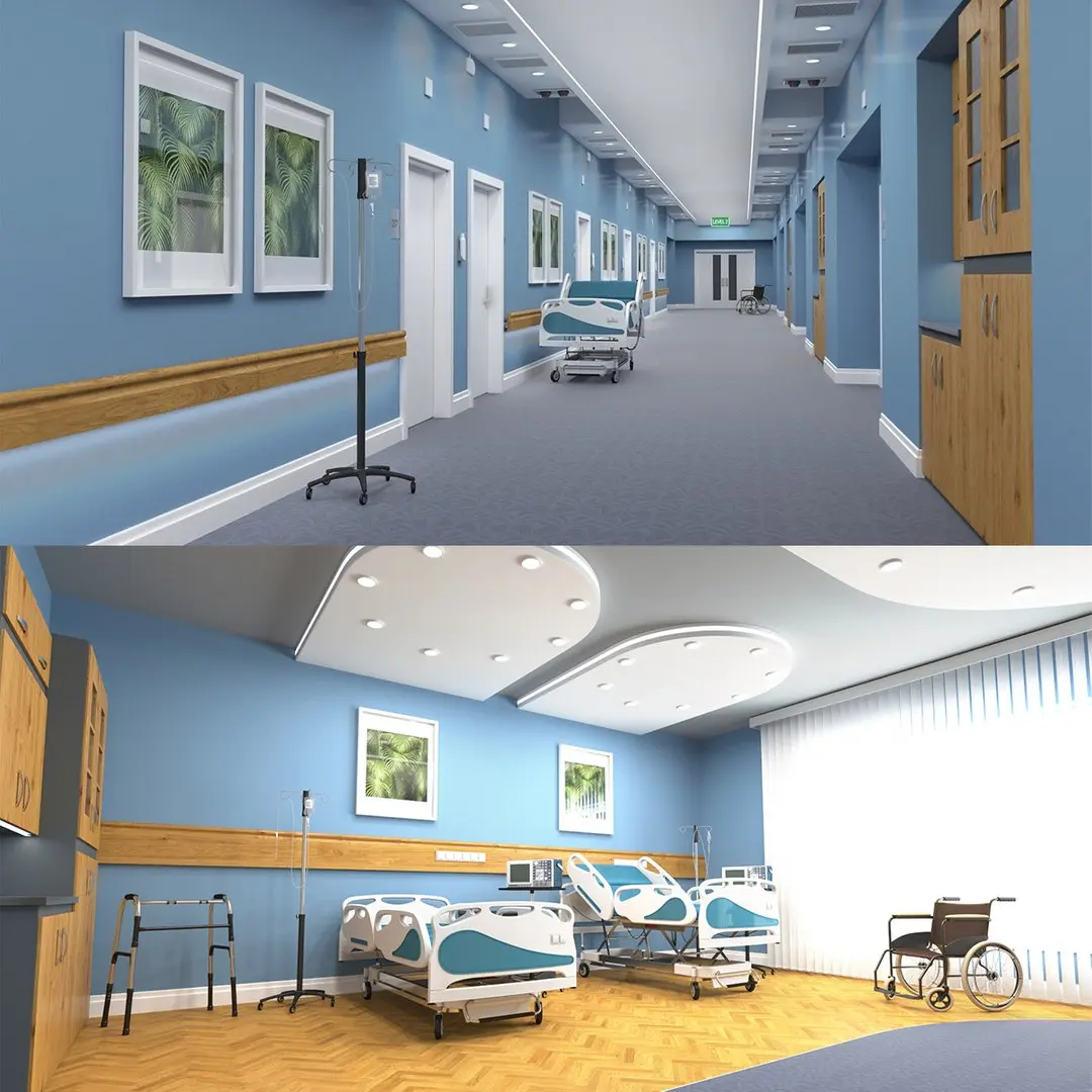 Hospital Hallway and Ward Interiors 3D model