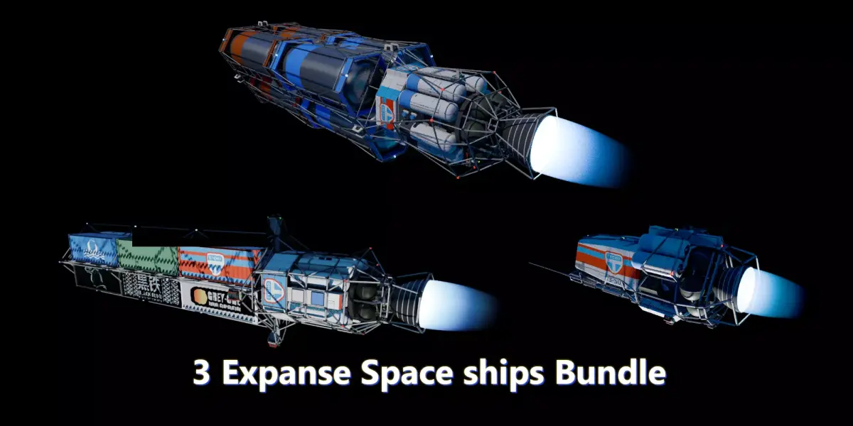 3 Expanse space ships bundle  Low-poly 3D model