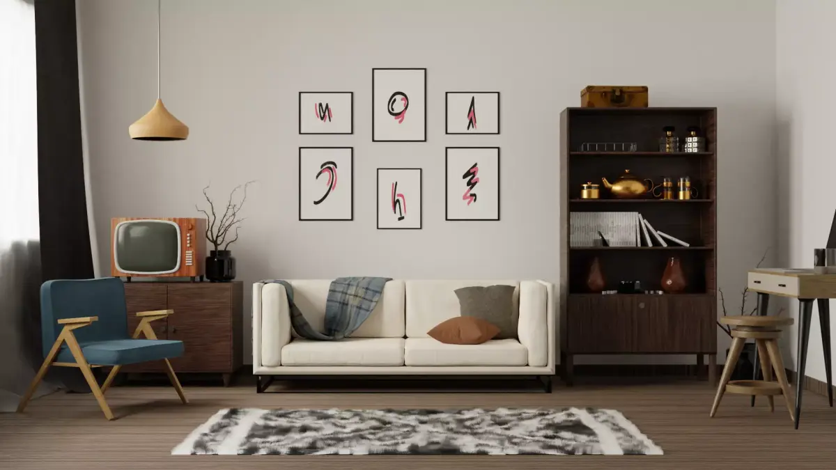 Furniture set desk and stool Low-poly 3D model