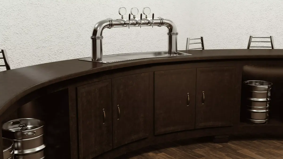 Classic Pub Beer Tap System and Curved Bar Counter 3D model