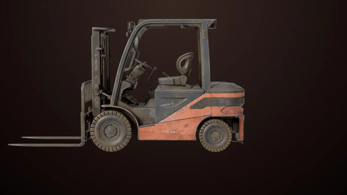 Old Dusty Forklift Truck03 Orange All PBR Textures 3D model