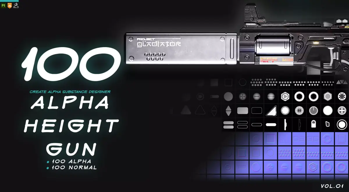 100 Alpha Height And Normal For Gun  hardsurface vol01 Texture