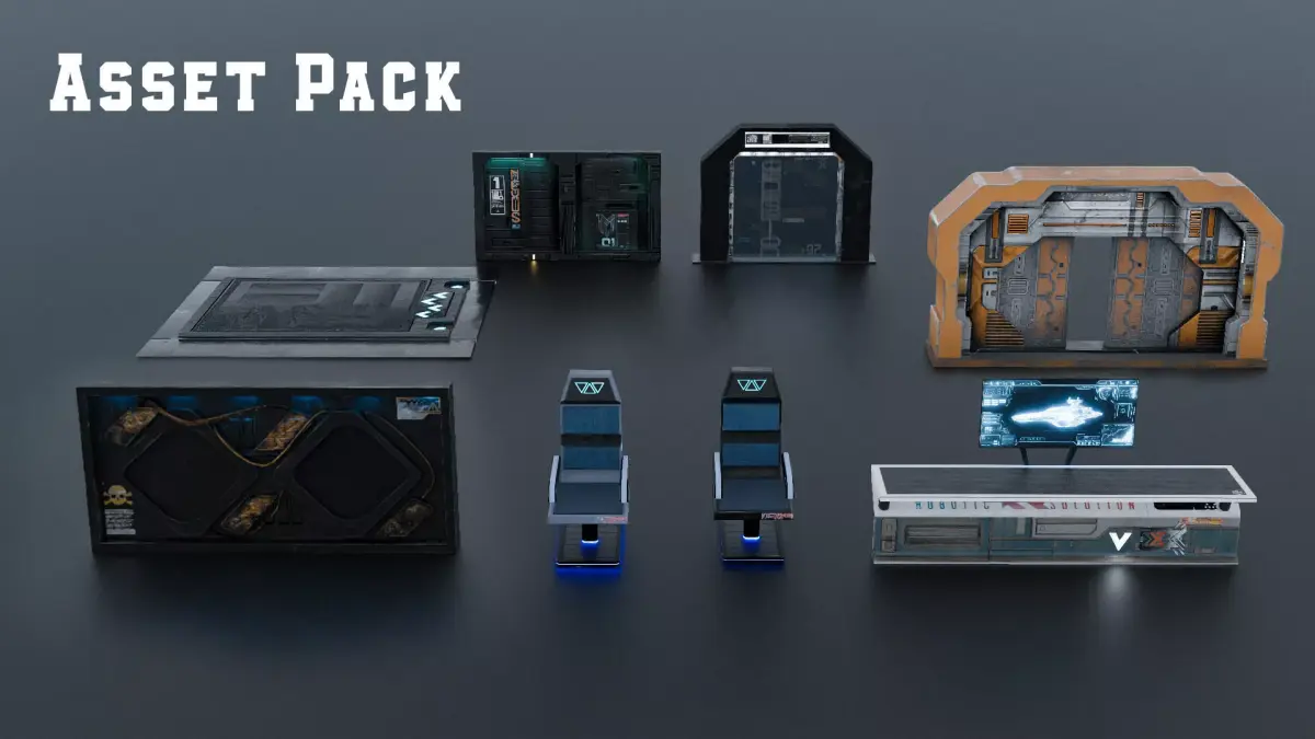Sci-Fi Cyberpunk Asset Pack - 64 Low Poly Props Low-poly 3D model