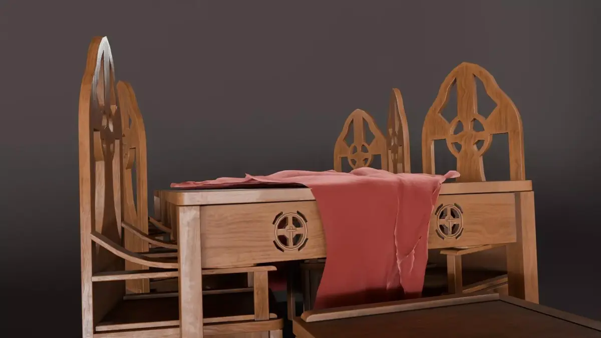 Medieval table and chair set with pbr textures 3D model