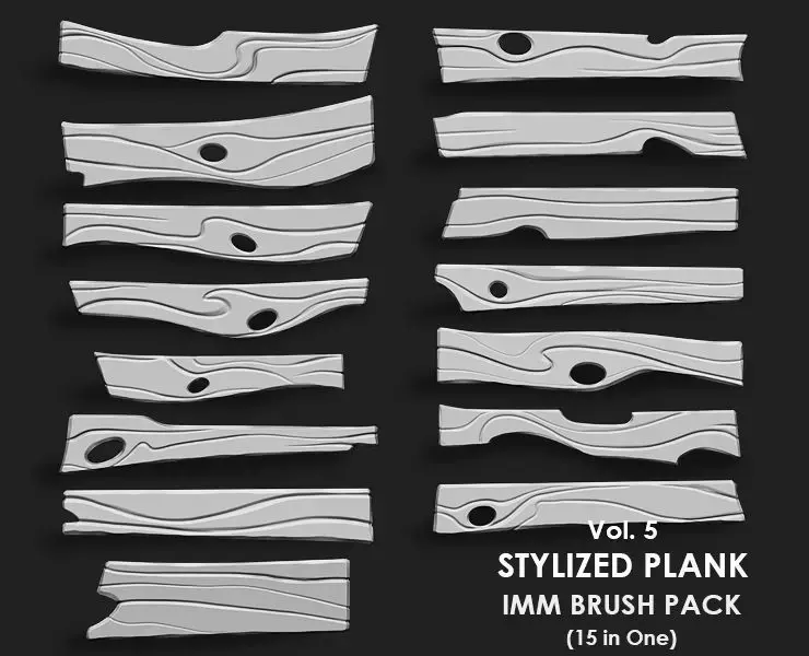 Stylized Wooden Plank IMM Brush Pack 15 in One Vol 5 3D model