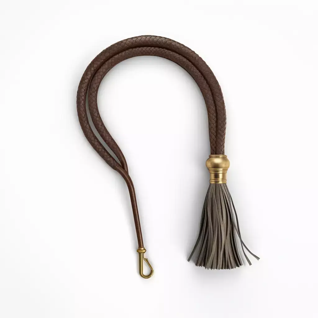 Worn Leather Whip with Brass Handle 3D model