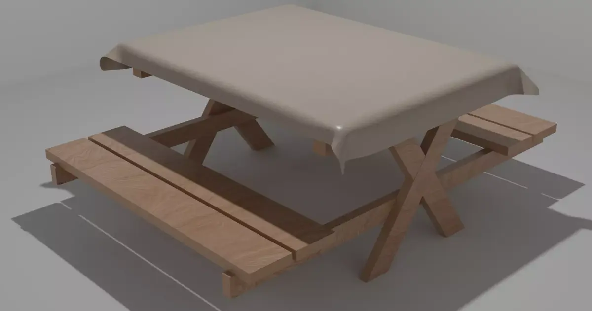 simple wood picnic table 3D model