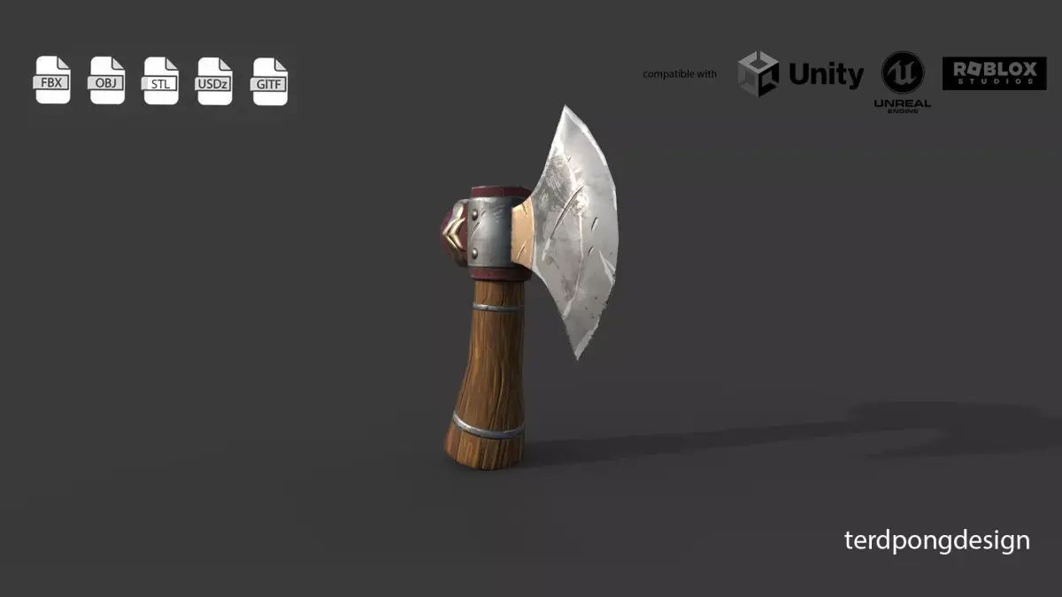 Stylized Fantasy Battle Axe - Low Poly Game Ready Low-poly 3D model