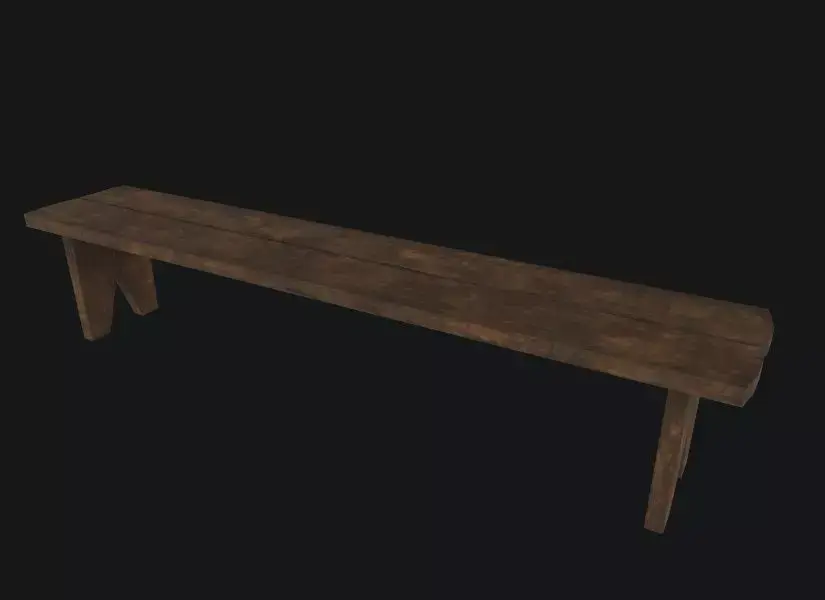 Medieval Old Wooden Bench Low-poly 3D model