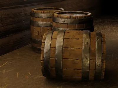 GameReady Wooden Barrel Low-poly 3D model