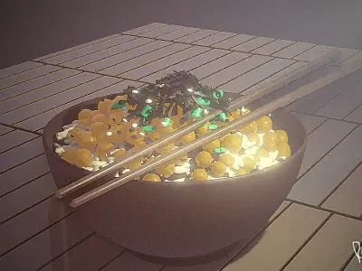 ikura bowl of food with chopsticks 3D model