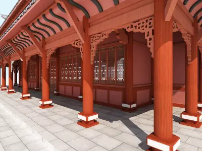 Chinese palace architecture Low-poly 3D model
