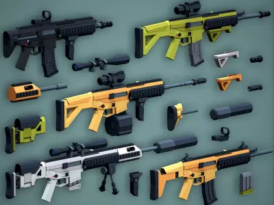 Stylized Modular ACR Rifle Low Poly Mobile Ready Low-poly 3D model
