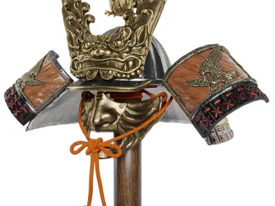  Japanese Fabulous Samurai Helmet Dragon with a mask Low-poly 3D model