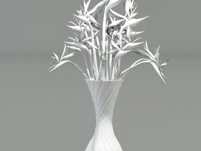 Strelitzia birds of paradise in vase 3D model