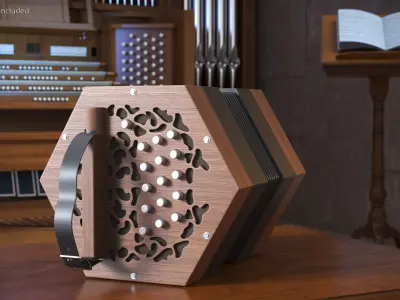 Concertina Accordion in Case 3D model
