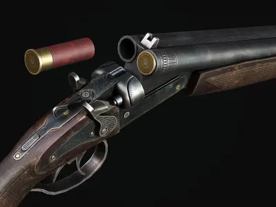 Double Barrel Shotgun - PBR Game Ready Low-poly 3D model