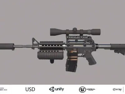 M4A1 Custom Low-poly 3D model