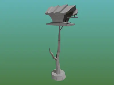Stylized Birdshouse with Animated Bird Low-poly 3D model