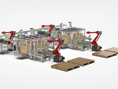 Automatic Packaging Sorting and Stacking Line 3D model