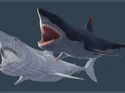 Animated Great White Shark Low-poly 3D model