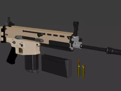 High Quality FN SCAR L 3D Model Game Ready  Low Poly PBR Low-poly 3D model