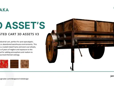 Rusted Cart Wagon 3D Assets Low-poly 3D model